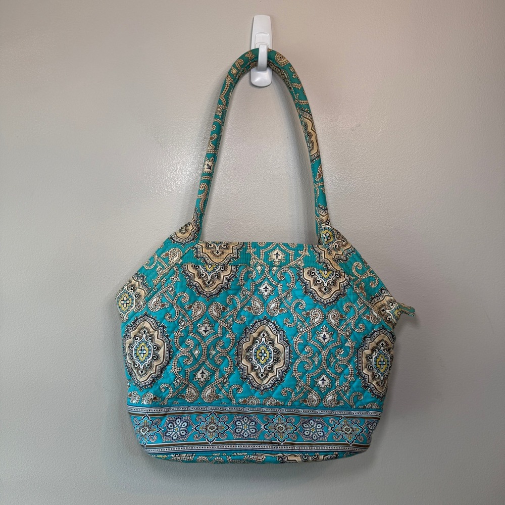 Vera Bradley Totally Turquoise Paisley Print Quilted Cotton Shoulder Bag Tote